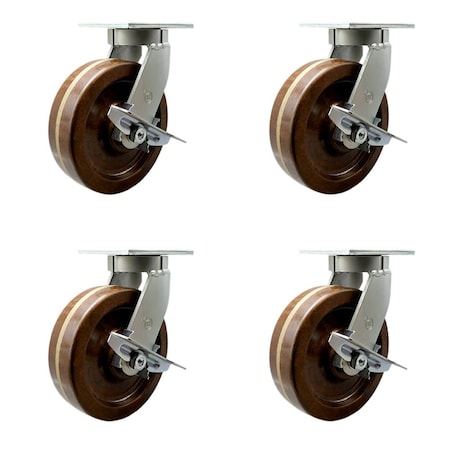 Service Caster 12'' Heavy Duty High Temp Phenolic Caster Set 4 Brakes 2 Swivel Locks, 4PK CRAN-KP92S1230-PHRHT-SLB-BSL-2-SLB-2